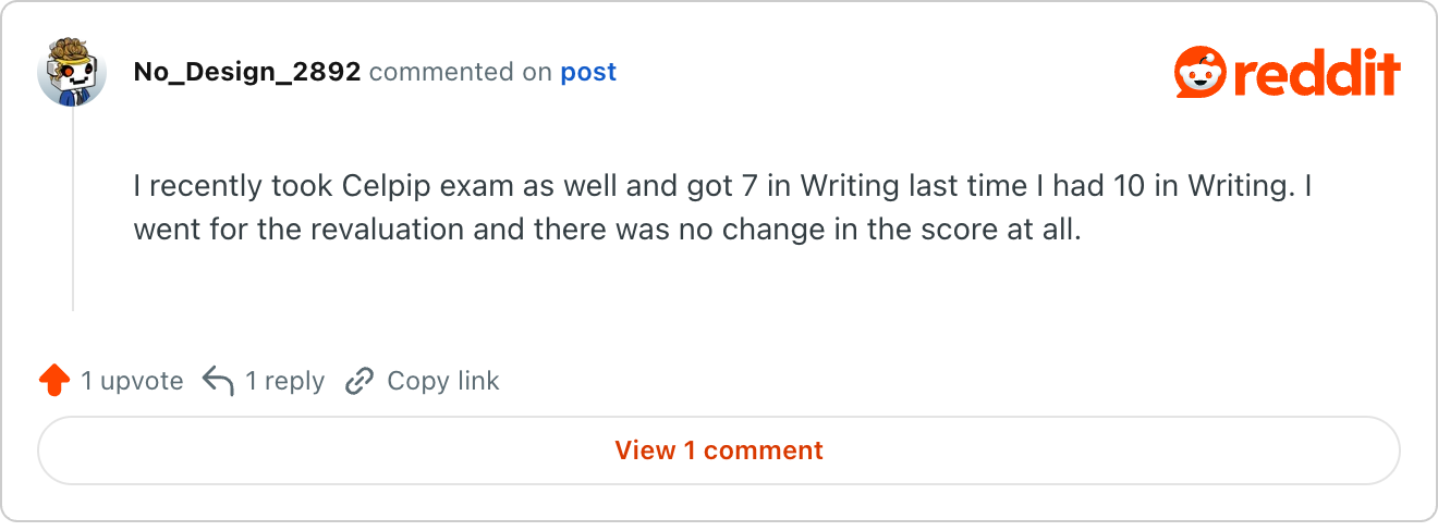 A CELPIP writing re-evaluation that came back with no change in score